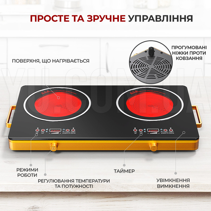 Інфрачервона плита електрична на 2 конфорки RAF 8088 2 дисплеї 4800W Інфрачервона плита електрична на 2 конфорки RAF 8088 2 дисплеї 4800W